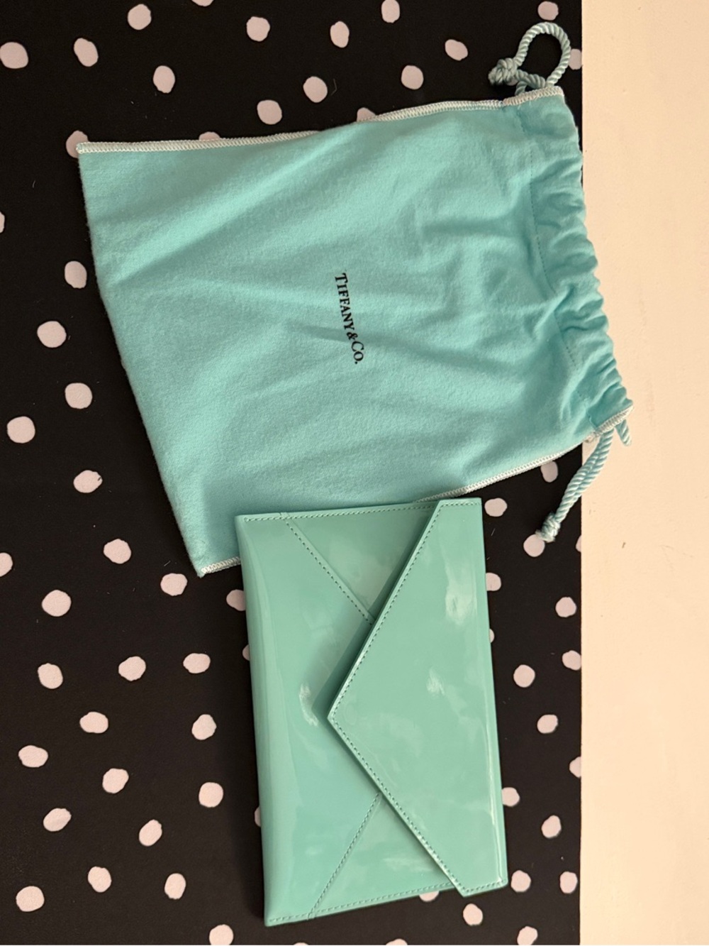 EUC Tiffany & Co. Robin Egg Blue Patent Leather Envelope Clutch with Dust Bag